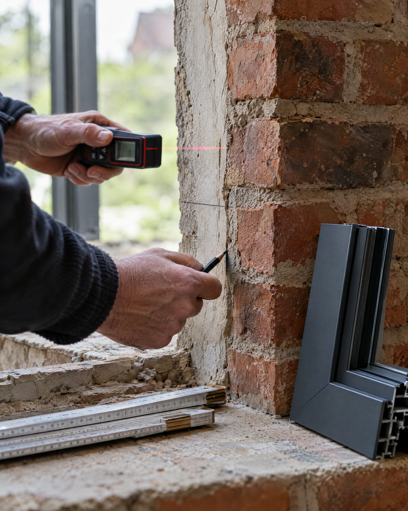 Präzises Aufmaß einer Fensteröffnung mit Laser-Entfernungsmesser