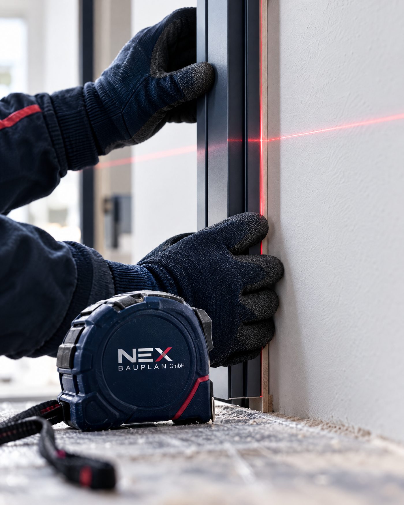Präzises Einmessen einer Türzarge mit Laserlinie